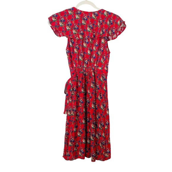 Maeve Anthropologie Red Floral Ruffle High-low Dress - Picture 7 of 9